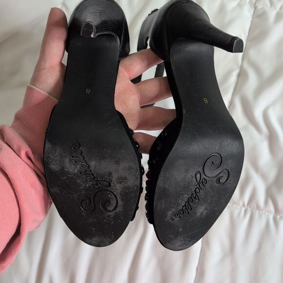 Seychelles size 8 Black Rhinestone Open Toe Heels with Ankle Strap - Picture 14 of 14